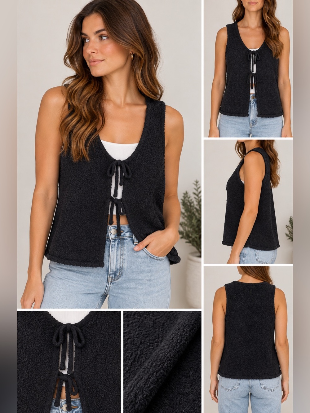 Abercrombie & Fitch Black Bouclé Tie-Front Tank